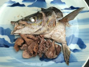 ツムブリのあらと内臓の塩ゆで（塩煮）