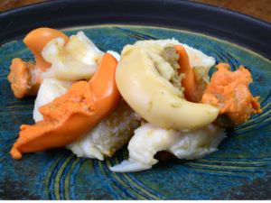 クリックで拡大表示 エゾキンチャクガイの真子・白子の塩ゆで