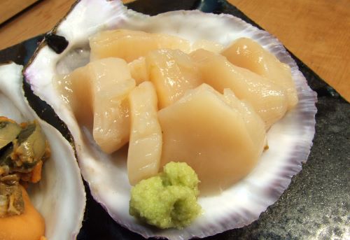 クリックで拡大表示 エゾキンチャクガイの刺身